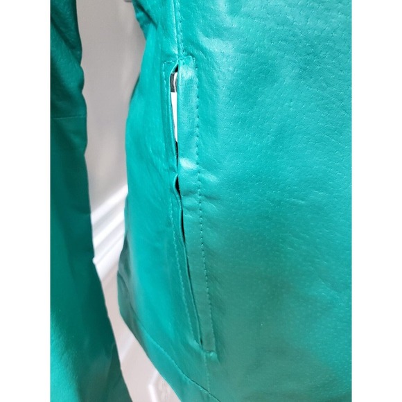 Jessica London Women's Teal Leather Long Sleeve Two Way Zipper Jacket Size 14 - Picture 5 of 14